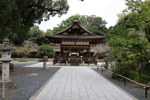 A Japanese shrine : a scene of Hai-den Hall of Worship or Pray in the precincts of Hirano-jinjya Shrine in Kyoto City 