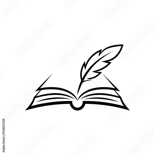 Open Book with Feather Pen Outline