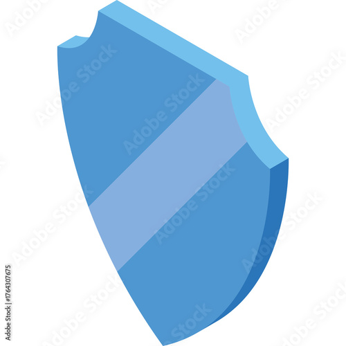 Free Download 3D Isometric Blue Shield With Light Blue Stripe Across The Front Against A Transparent Background - GFXLoad
