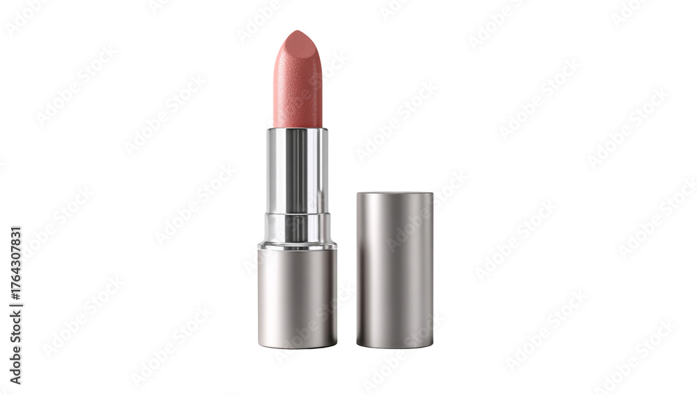 Obraz premium A single peach lipstick with a silver cap isolated on transparent background