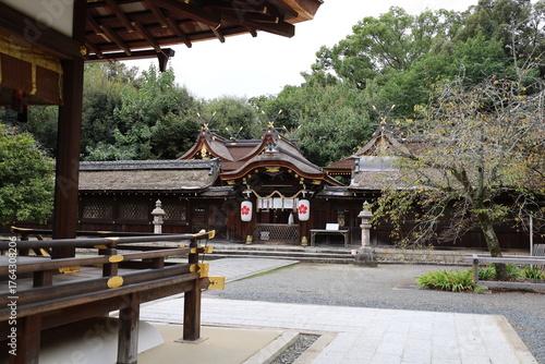 A Japanese shrine : a scene of Hon-den Main Hall in the precincts of Hirano-jinjya Shrine in Kyoto City 