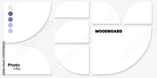 Abstract photo collage template with geometric curved shapes and color palette for creative poster