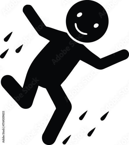 Joyful person jumping in the rain silhouette