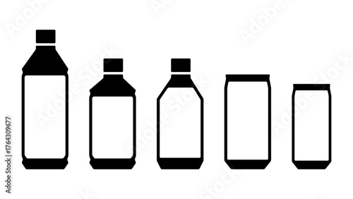 自販機などで売ってる缶の飲み物・アルミボトル缶・ペットボトルの各種アイコン・シルエットのセット　ベクター／透過PNG／JPEG白背景