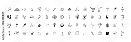 Doodle hand drawn big icons set of business, social media, web icons. Sketch symbols on different topics. Vector EPS 10,vector illustration.