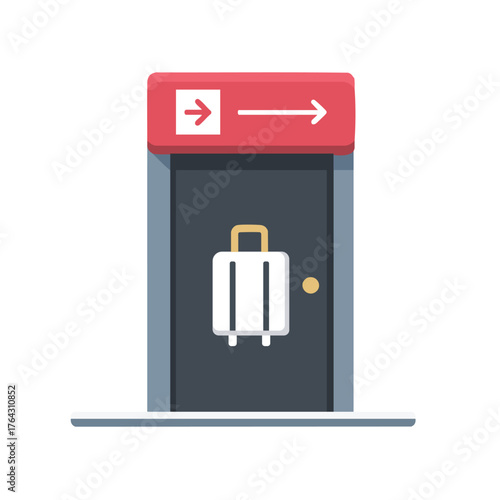 Flat Icon of Arrival Gate Door with Arrow Sign and Suitcase Symbol – Modern Minimal Vector for Airport, Travel, and Transportation Concepts