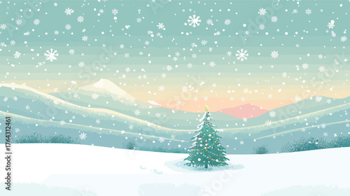 Peaceful winter landscape covered in fresh snow, quiet serene nature scenery in soft morning light