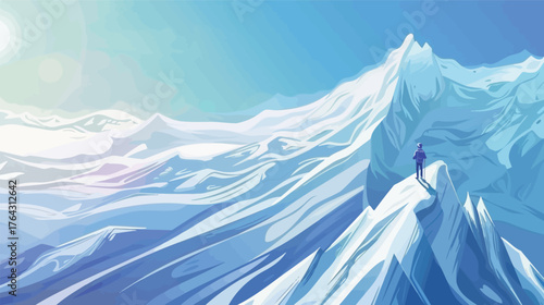 Abstract line art of glacier hiking scene, minimalist mountain adventure illustration