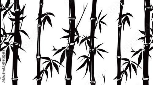 Bamboo silhouette vector illustration, simple minimalist bamboo stalks and leaves design