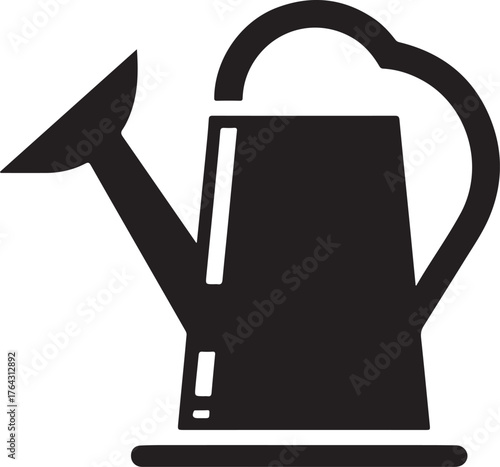 Black silhouette of a watering can pouring water drops