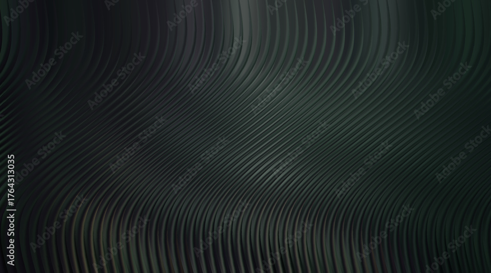 Fototapeta premium Dark green abstract background with wavy lines and vertical stripes for graphic design