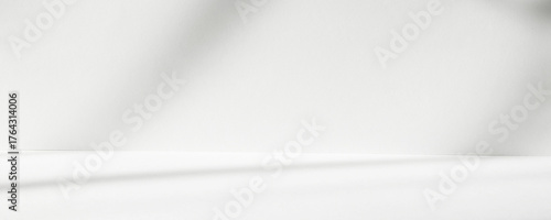 Abstract white studio background with shadows of window. Empty 3d room. Display product with blurred backdrop. Banner