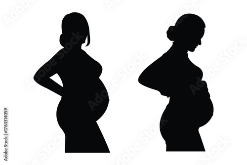 pregnant icon symbol Vector Black silhouettes. silhouette of a beautiful pregnant woman with long hair . eps 10 