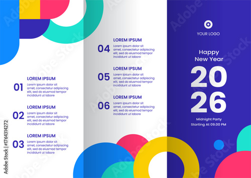 Happy New Year 2026 Brochure Flat Cartoon Hand Drawn Templates Illustration