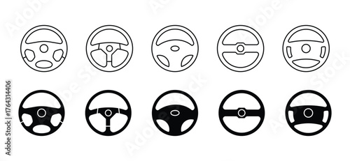 Simple Black Steering Wheel Icon . Collection of Various Car Steering Wheel Icons . eps 10 