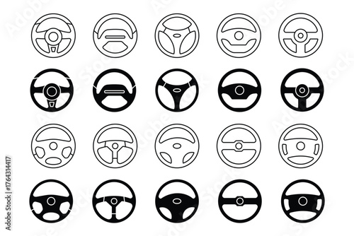 Simple Black Steering Wheel Icon . Collection of Various Car Steering Wheel Icons . eps 10 