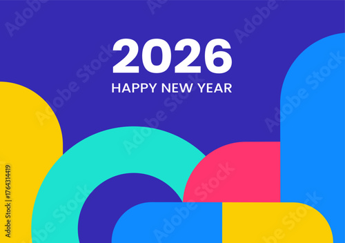 Happy New Year 2026 Flat Cartoon Background Hand Drawn Templates Illustration