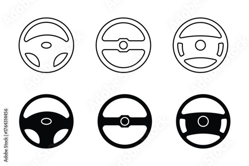 Steering wheel silhouette icon set vector  . Truck steering wheel silhouette vector flat illustration design . eps 10