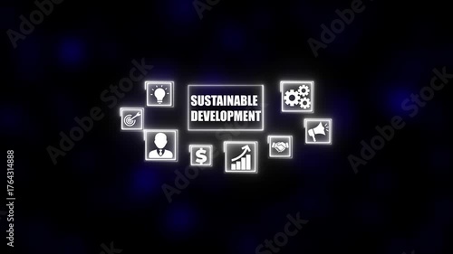 Sustainable development concept presented by a teacher on a virtual screen with word environment, growth and natural resources. Business, Technology, Internet and network concept.