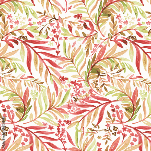 Watercolor seamless autumn leaves and floaige pattern. botanical leaf background. hand painted leaf vector illustration.