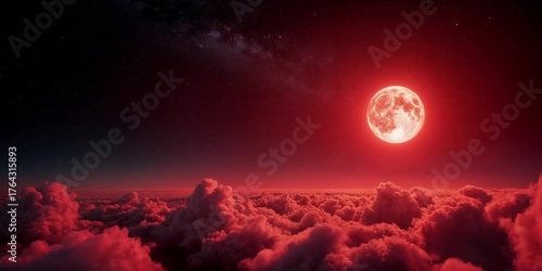 Full Red Moon in Night Sky Animation