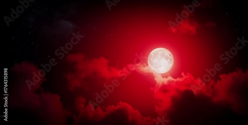 Full Red Moon in Night Sky Animation