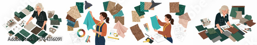 Professional Interior Designers Selecting Fabric Swatches and Color Palettes.