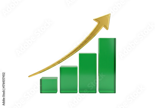 Green bar graph with golden arrow isolated on transparent background, business growth and financial success concept Free Download Green bar graph with golden arrow isolated on transparent background, business growth and financial success concept - GFXLoad