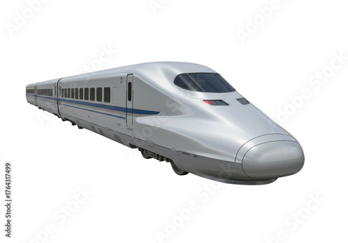 Foto Sleek silver bullet train isolated on transparent background, high-speed rail tr