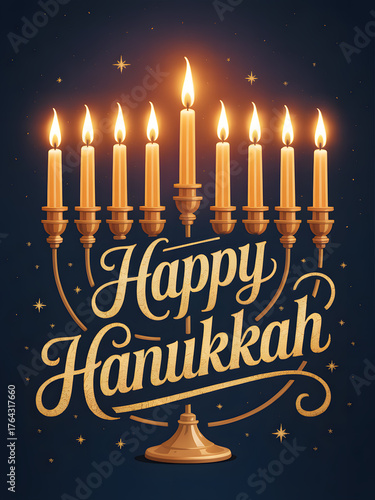 Glowing menorah with nine candles lit on hanukkah celebrates festival of lights