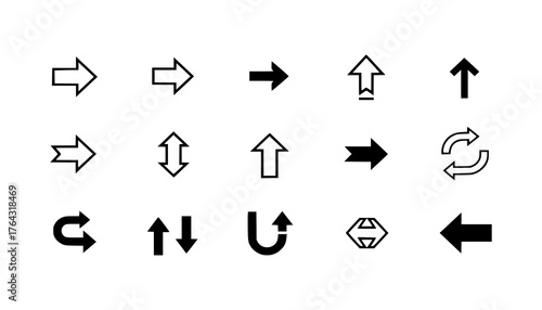 Arrow icons set vector illustration for web and design elements showing directions and navigation symbols.