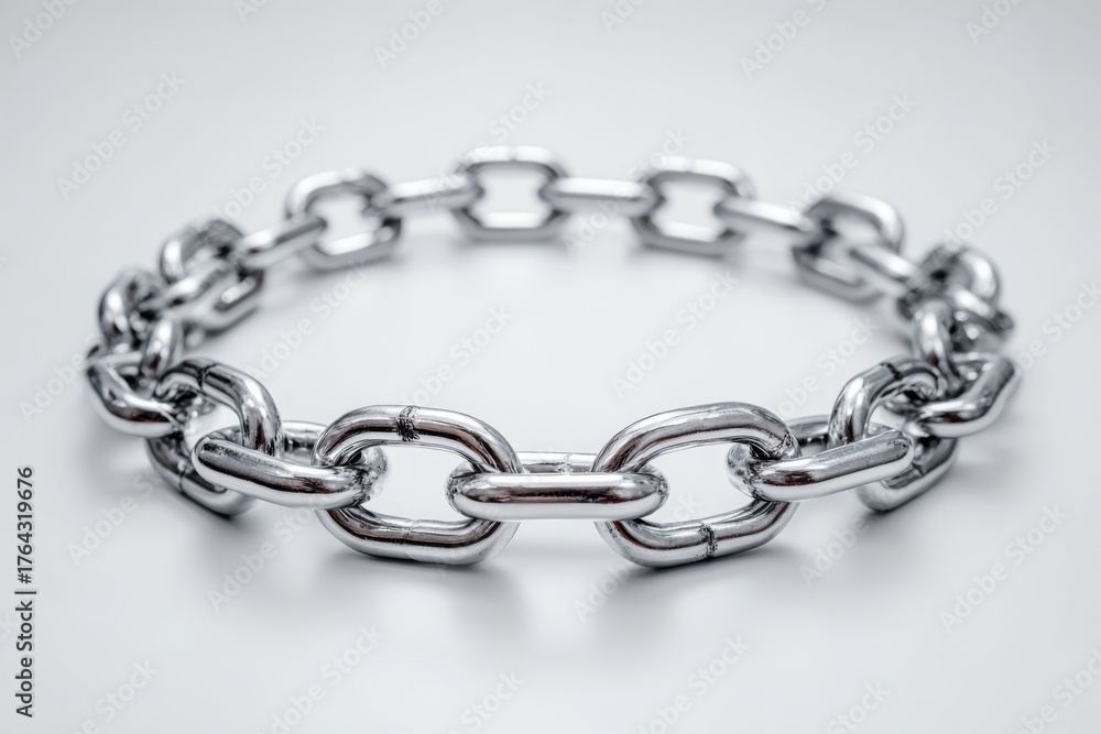 Fototapeta premium Metallic chain forming a perfect circle symbolizing unity, strength, and connection.