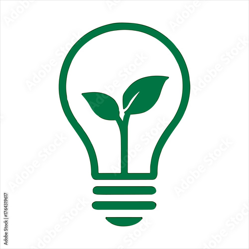 Green light bulb with sprouting leaves icon idea innovation