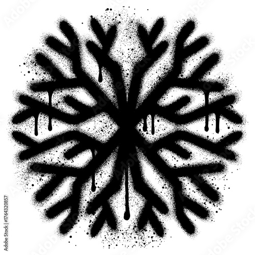 Snowflakes icon graffiti with black spray paint. vector illustration.