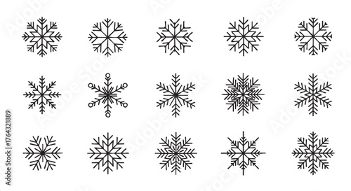 Black and white minimalist snowflake vector illustration for winter designs