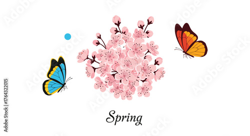 Springtime Blossoms and Butterflies - A Vibrant Seasonal Scene.