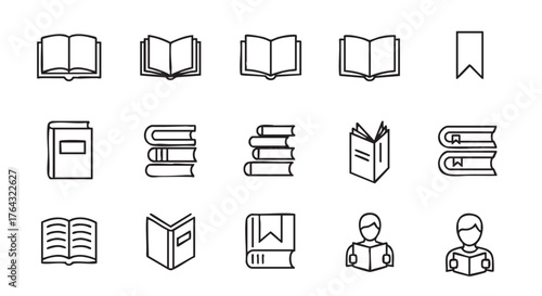 Book Icon Set Doodle Style Vector Illustration on White Background