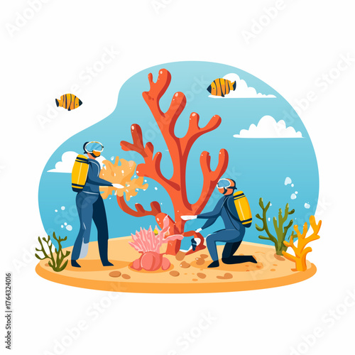 Divers Protecting Coral Reefs in an Underwater Ecosystem