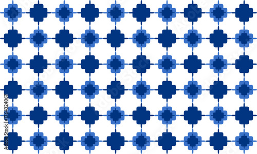 2 layer blue Square flower, plus cross grid block arrange in square cross grid seamless Pattern design for fabric printing, vintage patter