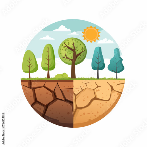 Dry Land & Trees Illustration Environmental Concern
