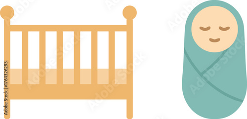 Nursery crib and swaddled baby pictogram