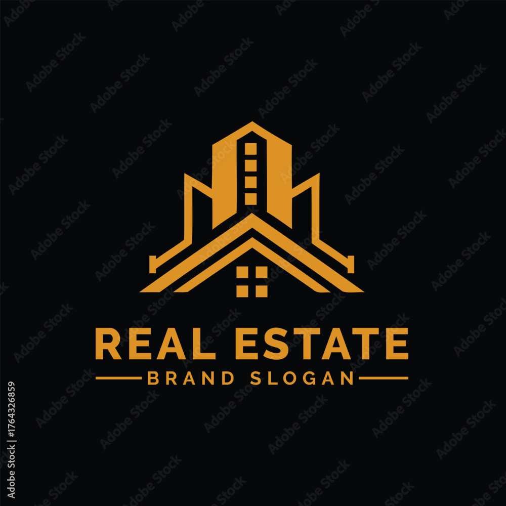 Fototapeta premium Orange building logo with text real estate