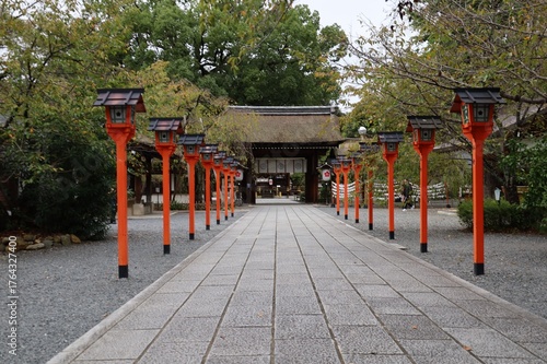 A Japanese shrine : a scene of the precincts of Hirano-jinjya Shrine in Kyoto City 