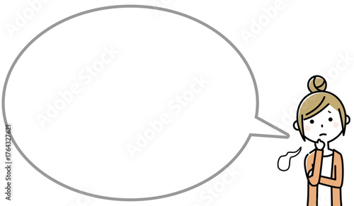 ため息をつく若い女性　ふきだし