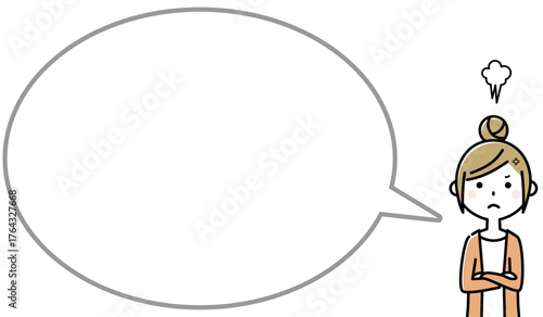 怒る若い女性　ふきだし