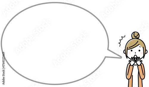 驚く若い女性　ふきだし