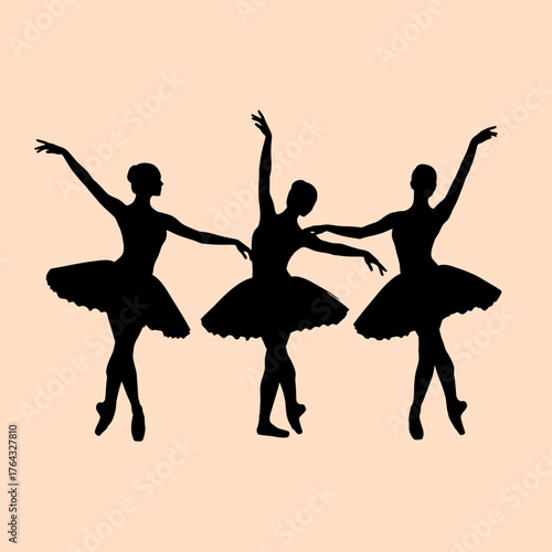 Graceful Silhouette Trio: Ballet Dancers in Elegant Poses and Tutus