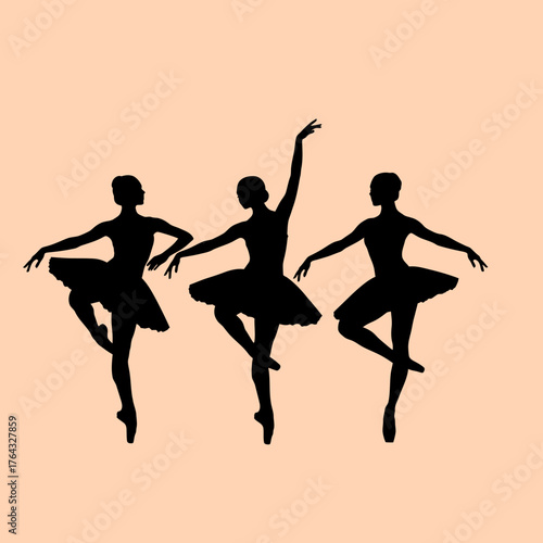 Graceful Silhouettes of Three Ballerinas in Dynamic Poses