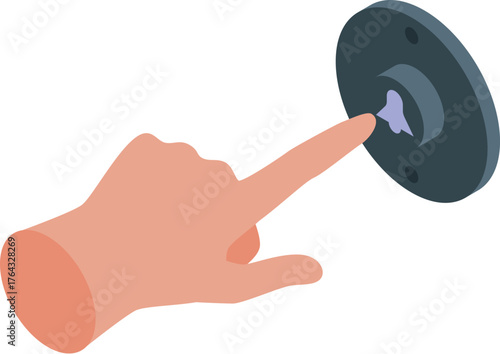 Hand pressing doorbell button, ready to deliver a package or visit friends