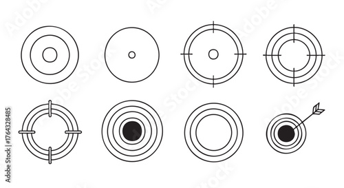 Collection of circles as targets aiming scopes black and white vector illustration